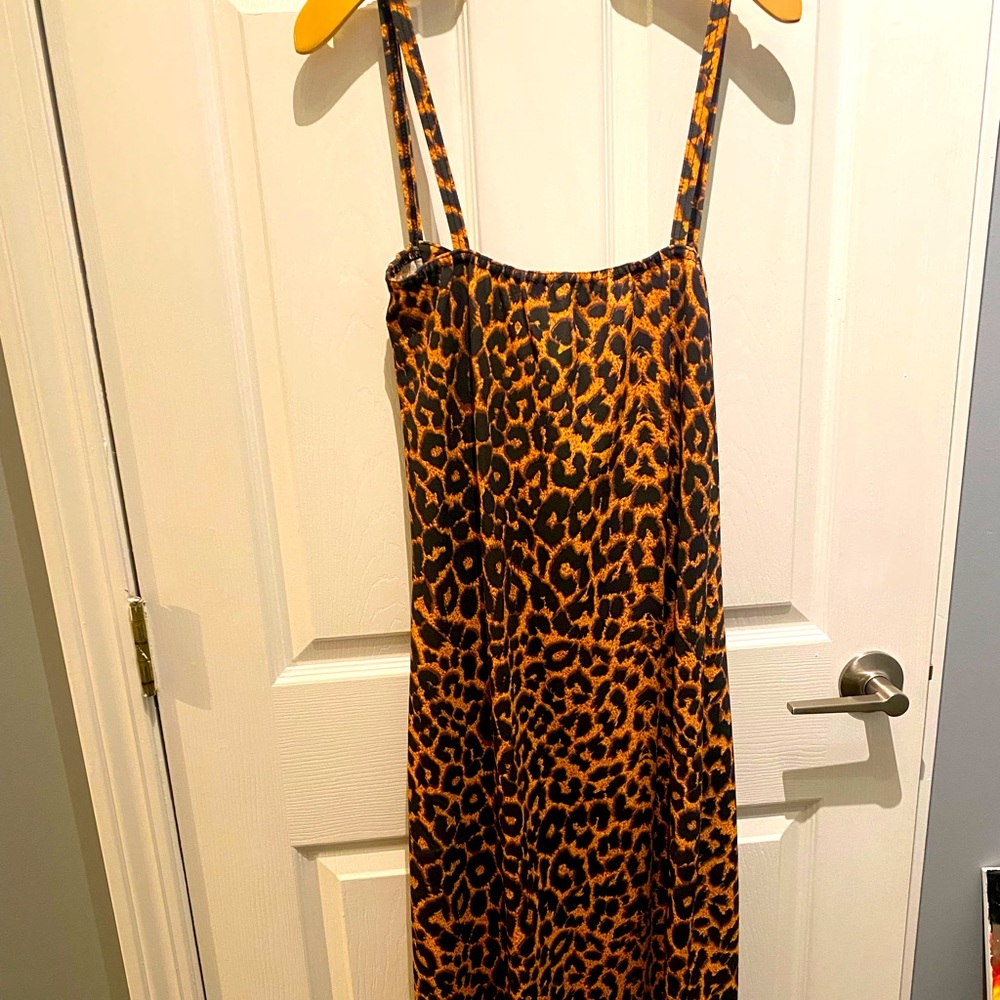 PLUS BROWN LEOPARD PRINT STRAPPY CUP DETAIL MIDI DRESS